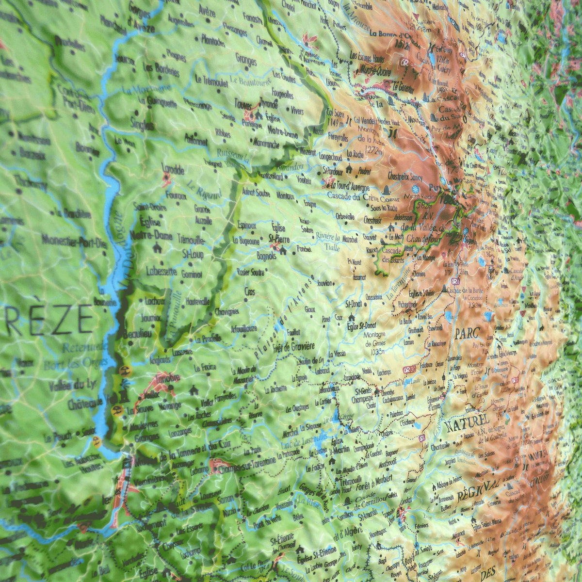 Carte en relief du Parc Naturel Régional des Volcans d'Auvergne - 41 cm ...