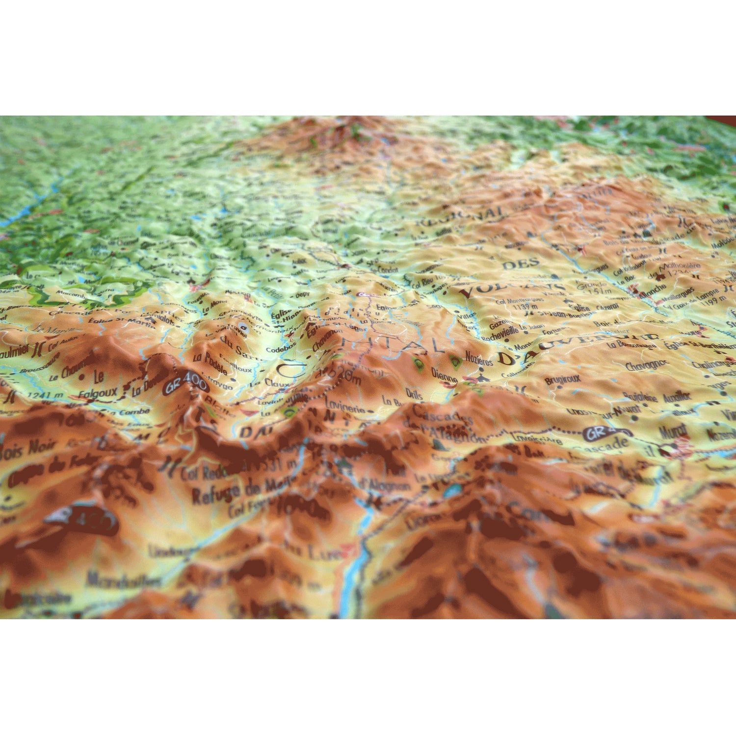 Carte murale en relief - Le Parc Naturel Régional des Volcans d'Auvergne - 41 cm x 61 cm | 3D Map carte en relief 3D Map