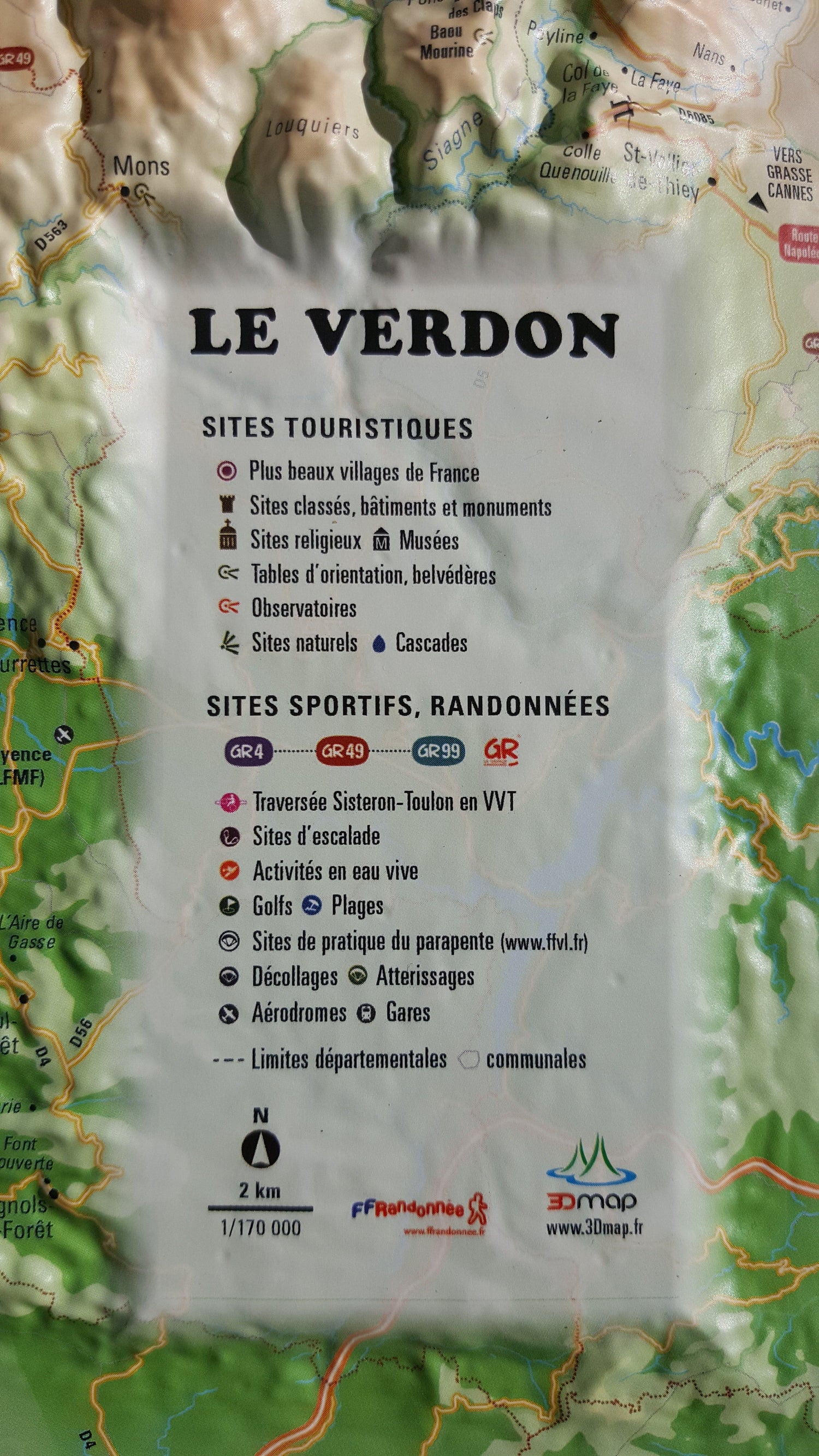 Carte murale en relief - Le Parc Naturel Régional du Verdon - 61 cm x 41 cm | 3D Map carte en relief 3D Map