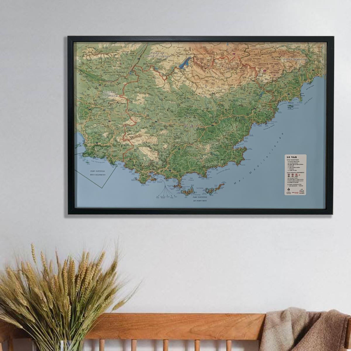 Carte murale en relief - Le Var - 61 cm x 41 cm | 3D Map carte en relief 3D Map