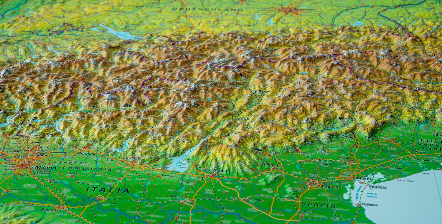 Carte murale en relief - Les Alpes - 77 x 57 cm - en anglais | Georelief carte en relief Georelief