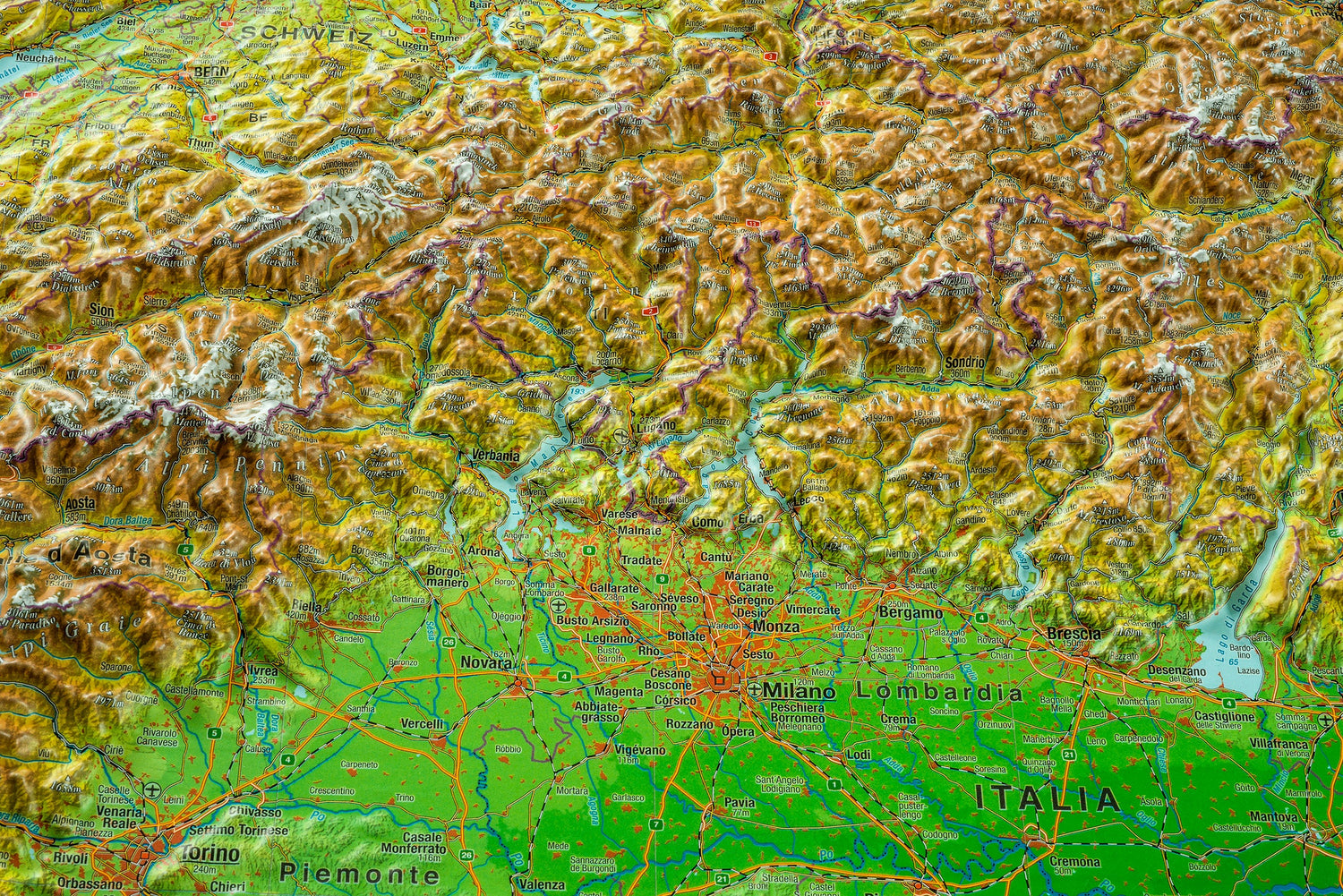 Carte murale en relief - Les Alpes - 77 x 57 cm - en anglais | Georelief carte en relief Georelief