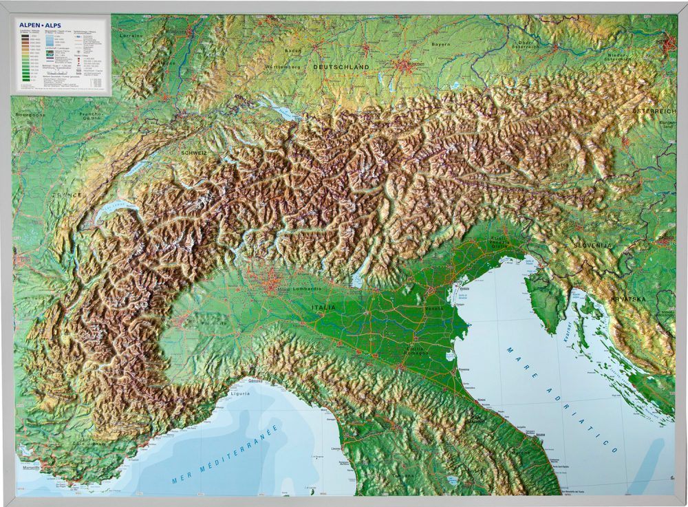 Relief In Geo Relief Wall map - The Alps - 77 x 57 cm | Georelief – Cartovia