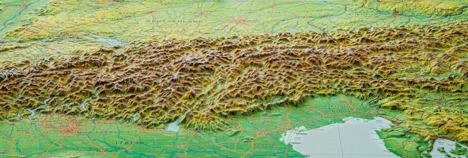 Carte murale en relief - Les Alpes - 77 x 57 cm - en anglais | Georelief carte en relief Georelief