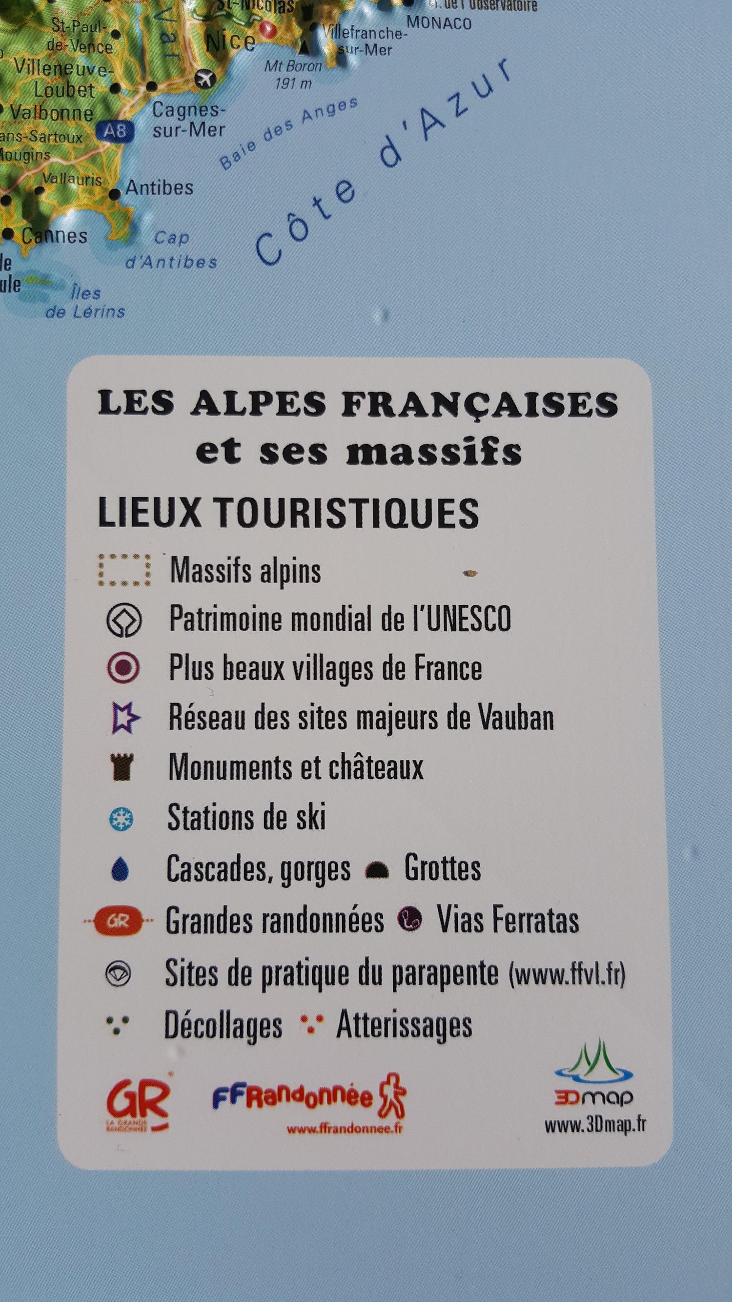 Carte murale en relief - Les Alpes Françaises et ses massifs alpins - 41 cm x 61 cm | 3D Map carte en relief 3D Map