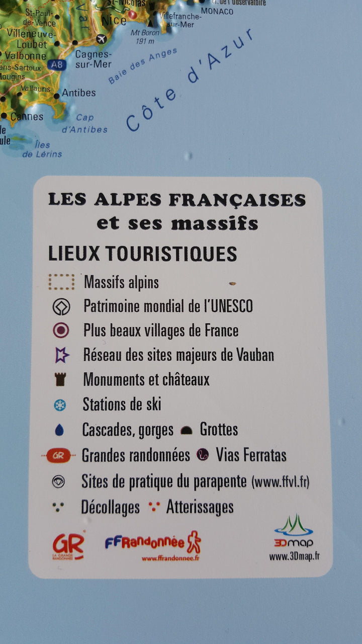 Carte murale en relief - Les Alpes Françaises et ses massifs alpins - 41 cm x 61 cm | 3D Map carte relief 3D Map 
