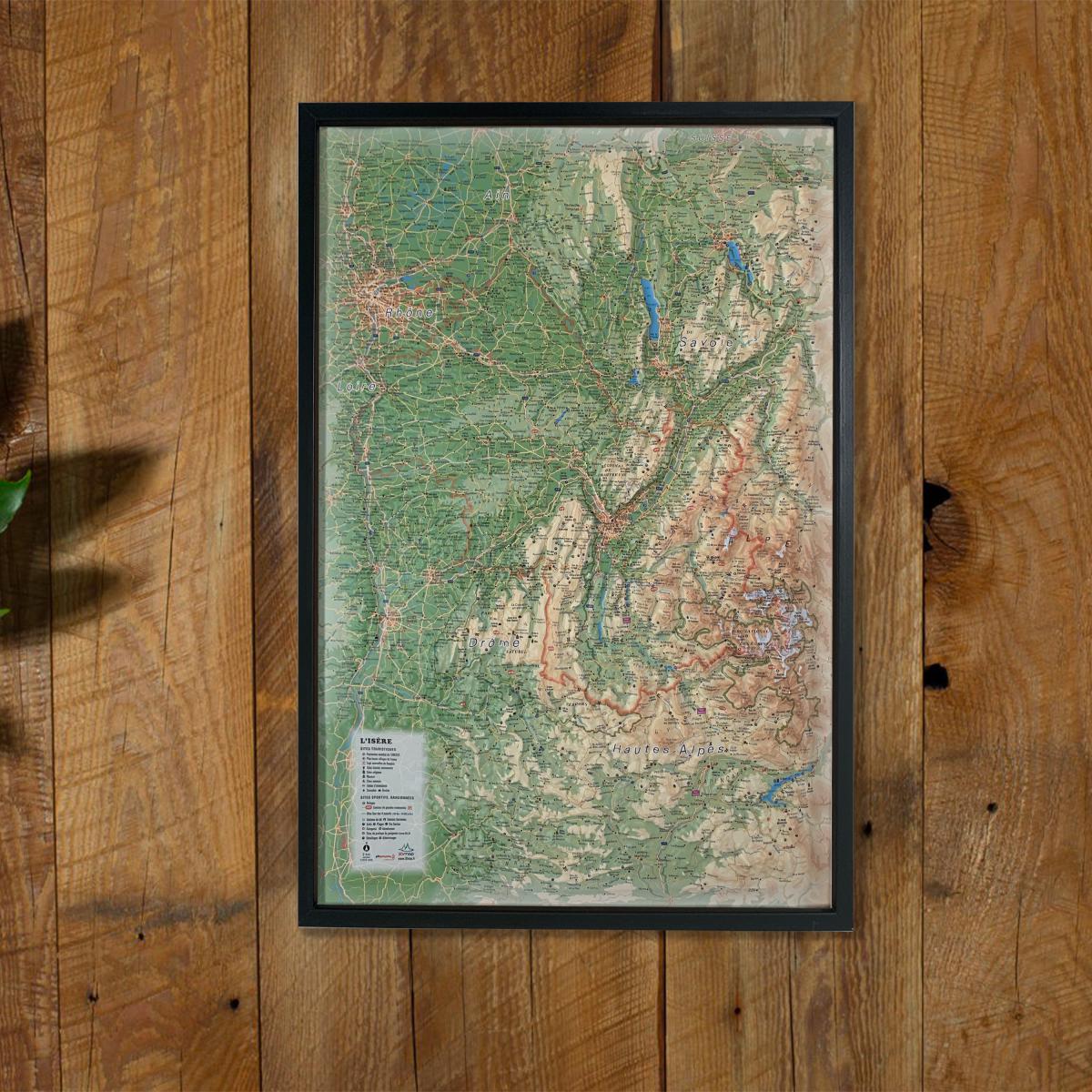 Carte murale en relief - L'Isère - 41 cm x 61 cm | 3D Map carte en relief 3D Map