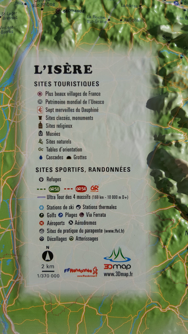 Carte murale en relief - L'Isère - 41 cm x 61 cm | 3D Map carte relief 3D Map 