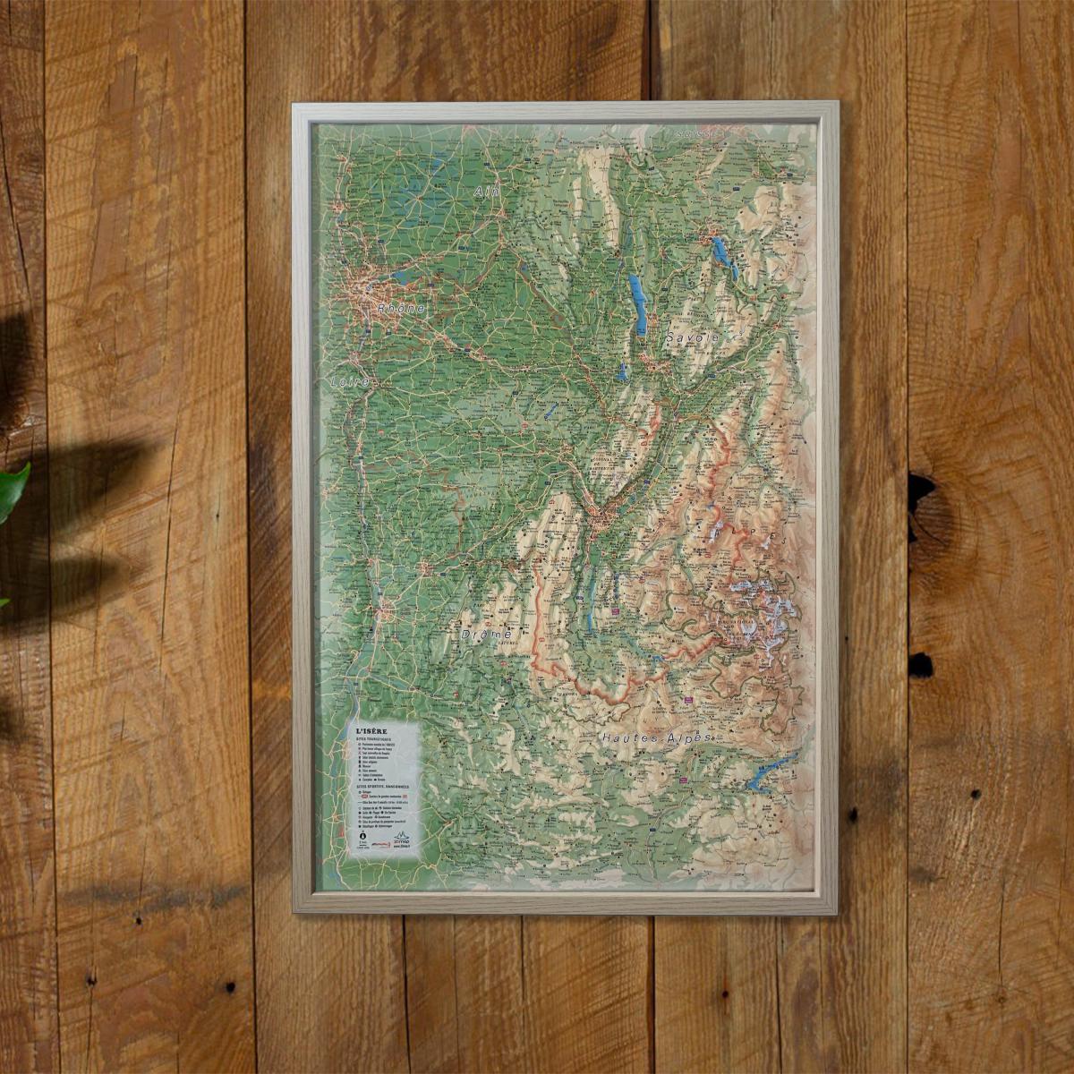 Carte murale en relief - L'Isère - 41 cm x 61 cm | 3D Map carte en relief 3D Map