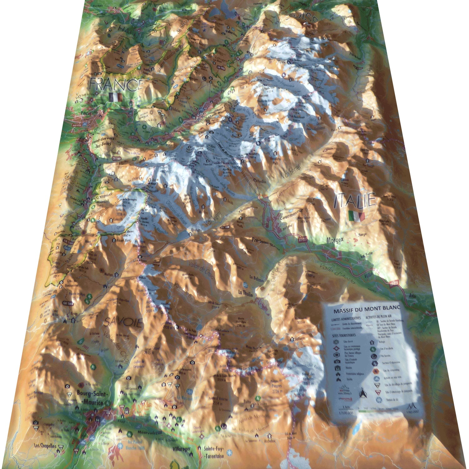 Carte murale en relief - Massif du Mont Blanc - 41 cm x 61 cm | 3D Map carte en relief 3D Map