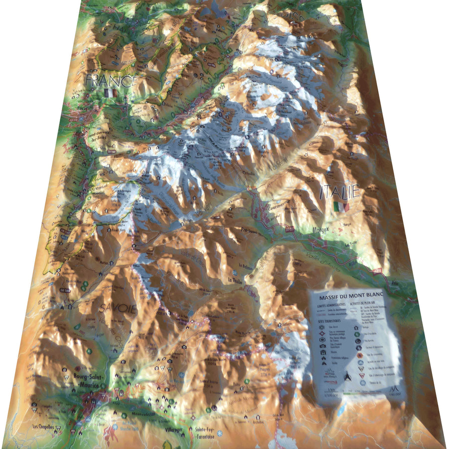 Carte murale en relief - Massif du Mont Blanc - 41 cm x 61 cm | 3D Map carte relief 3D Map 