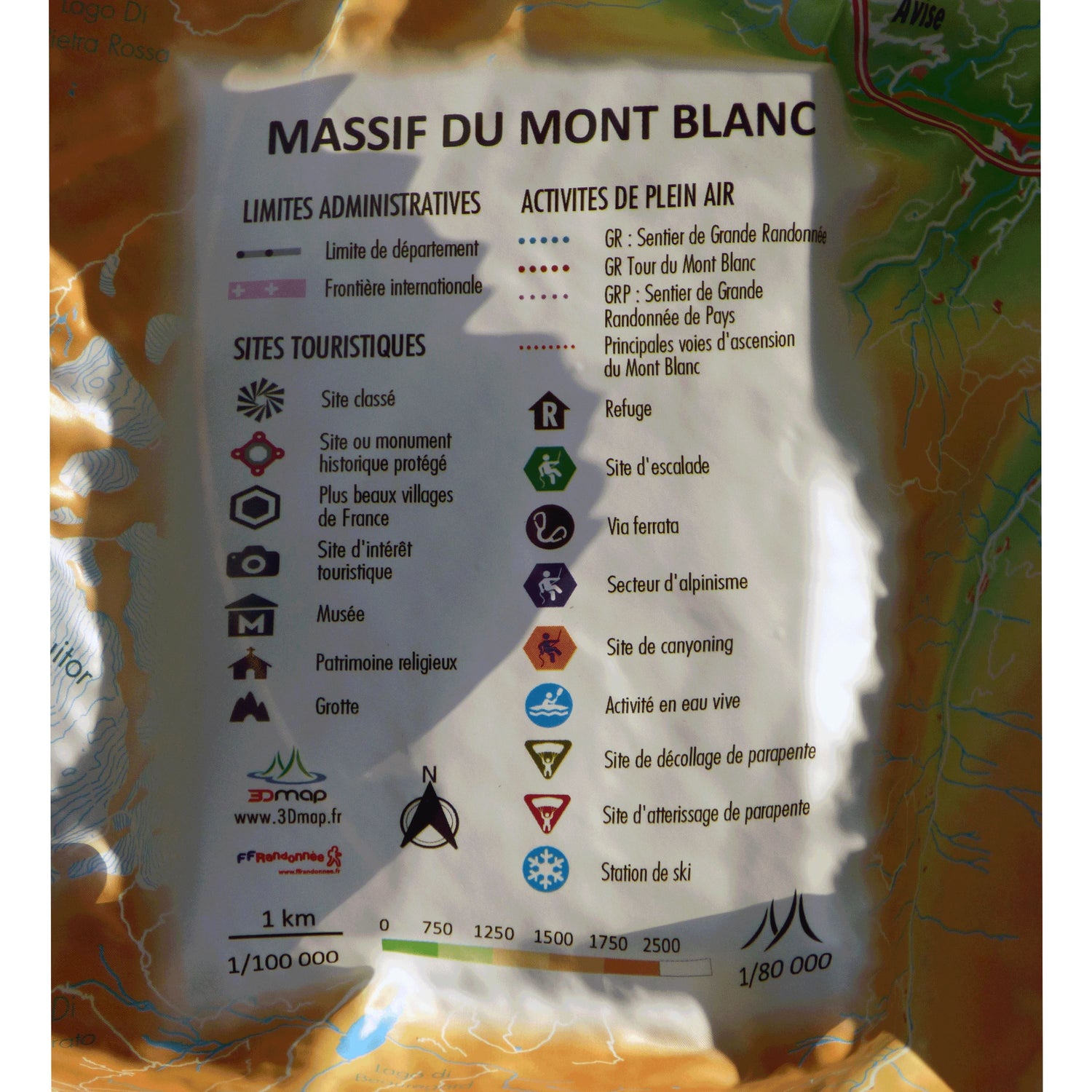 Carte murale en relief - Massif du Mont Blanc - 41 cm x 61 cm | 3D Map carte en relief 3D Map