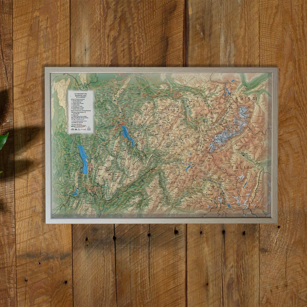 Carte murale en relief - Massif du Mont Blanc et sa région - 61 cm x 41 cm | 3D Map carte relief 3D Map 