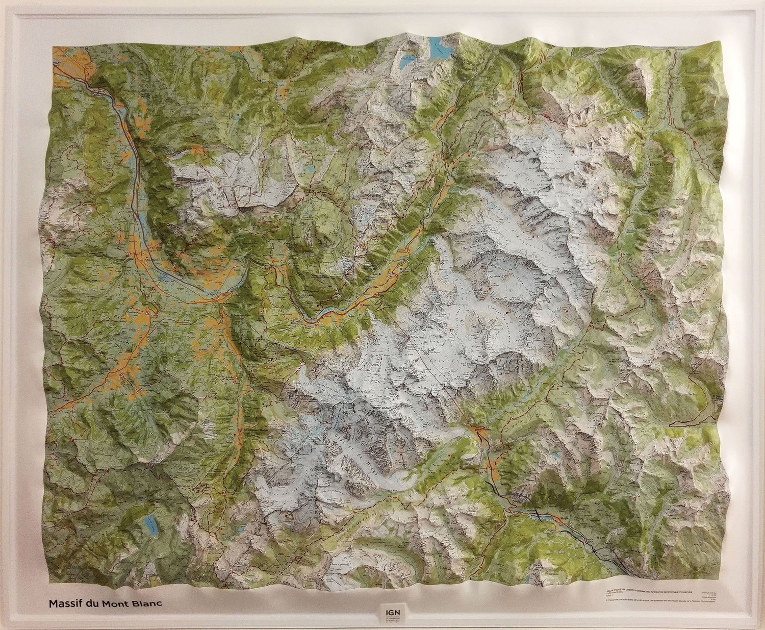 Carte murale en relief - Massif du Mont Blanc - 113 x 92 cm | IGN carte en relief IGN