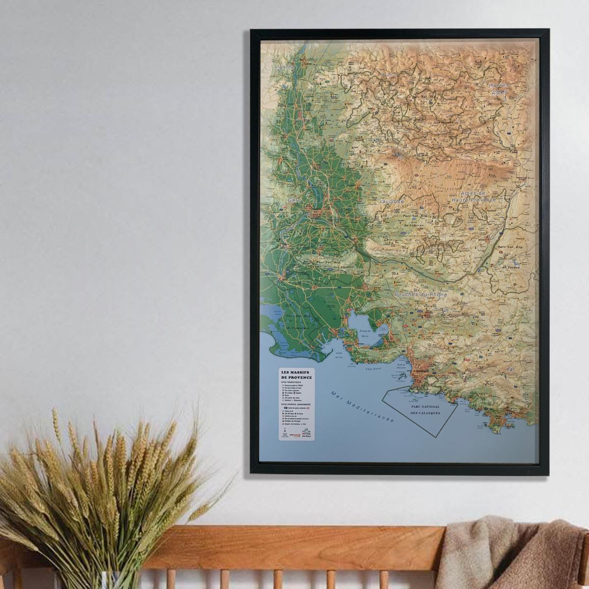 Carte murale en relief - Massifs de Provence - 41 cm x 61 cm | 3D Map carte en relief 3D Map
