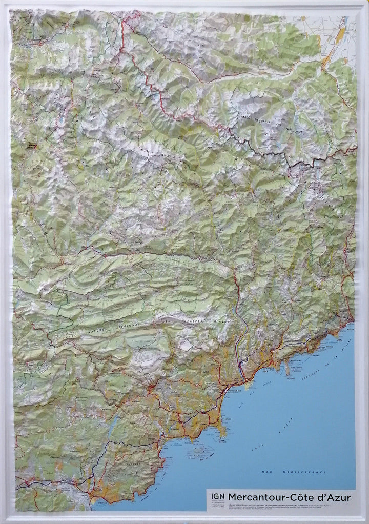 Carte murale en relief - Mercantour & Côte d'Azur | IGN carte relief grande dimension IGN 