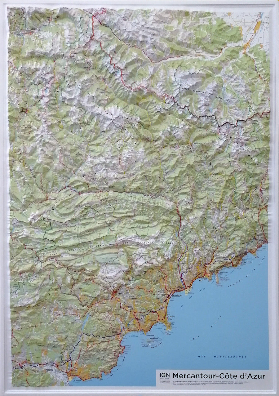 Carte murale en relief - Mercantour & Côte d'Azur | IGN carte relief grande dimension IGN 