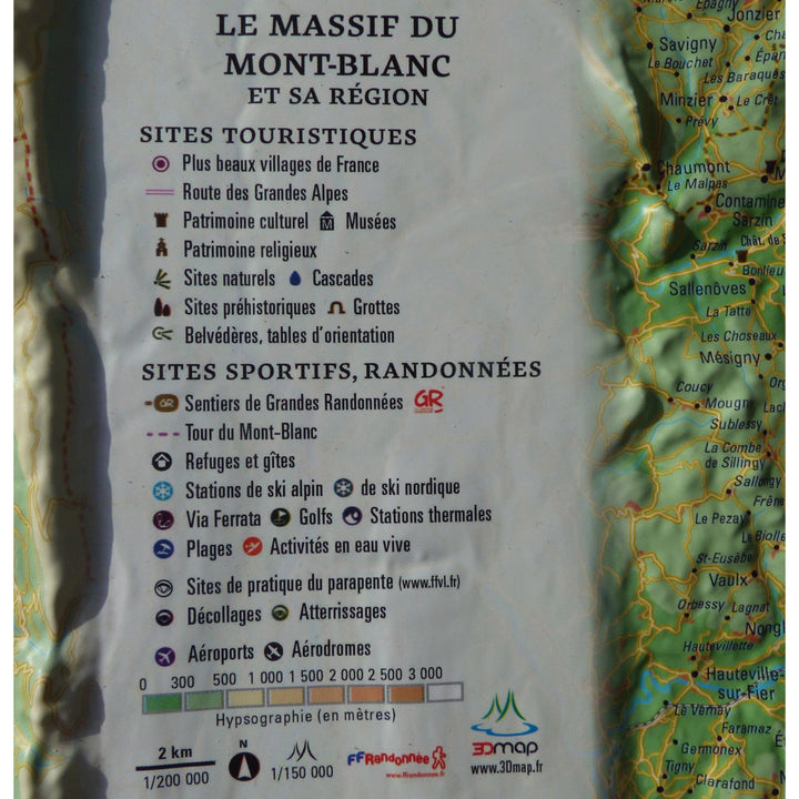 Carte murale en relief - Mont Blanc et sa région - 41 cm x 61 cm | 3D Map carte relief 3D Map 