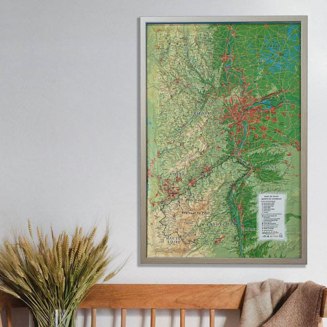 Carte murale en relief - Parc du Pilat & Monts du Lyonnais - 41 cm x 61 cm | 3D Map carte relief 3D Map 