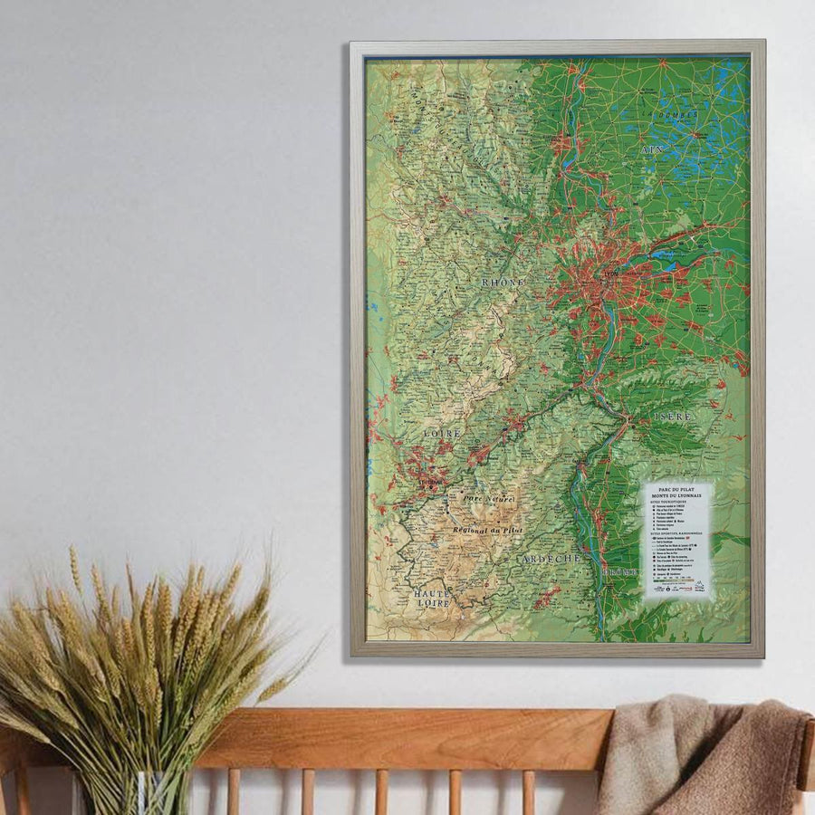 Carte murale en relief - Parc du Pilat & Monts du Lyonnais - 41 cm x 61 cm | 3D Map carte relief 3D Map 