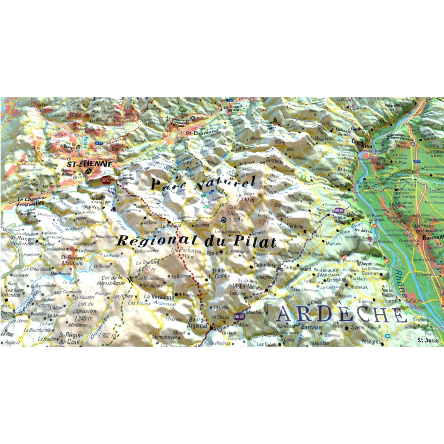 Carte murale en relief - Parc du Pilat & Monts du Lyonnais - 41 cm x 61 cm | 3D Map carte en relief 3D Map