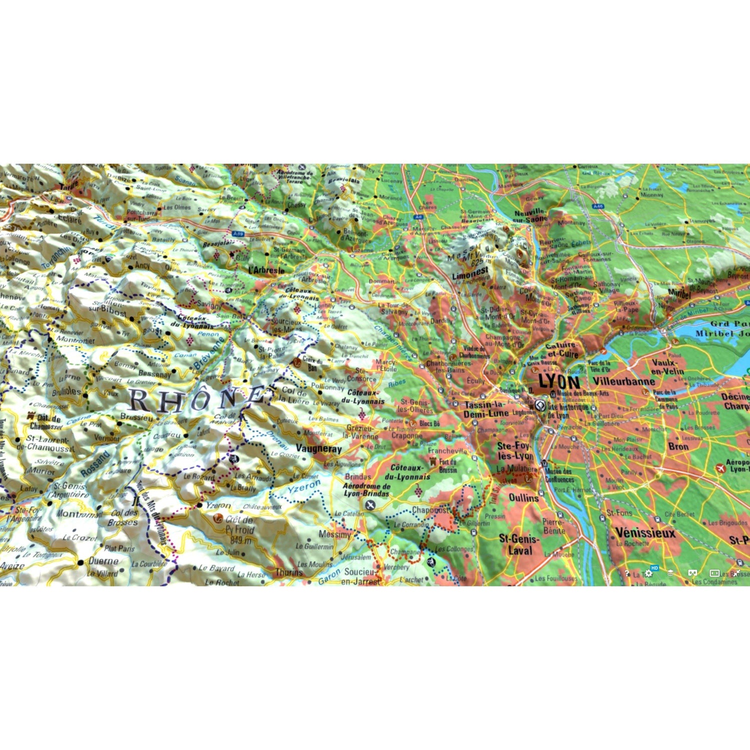 Carte murale en relief - Parc du Pilat & Monts du Lyonnais - 41 cm x 61 cm | 3D Map carte en relief 3D Map