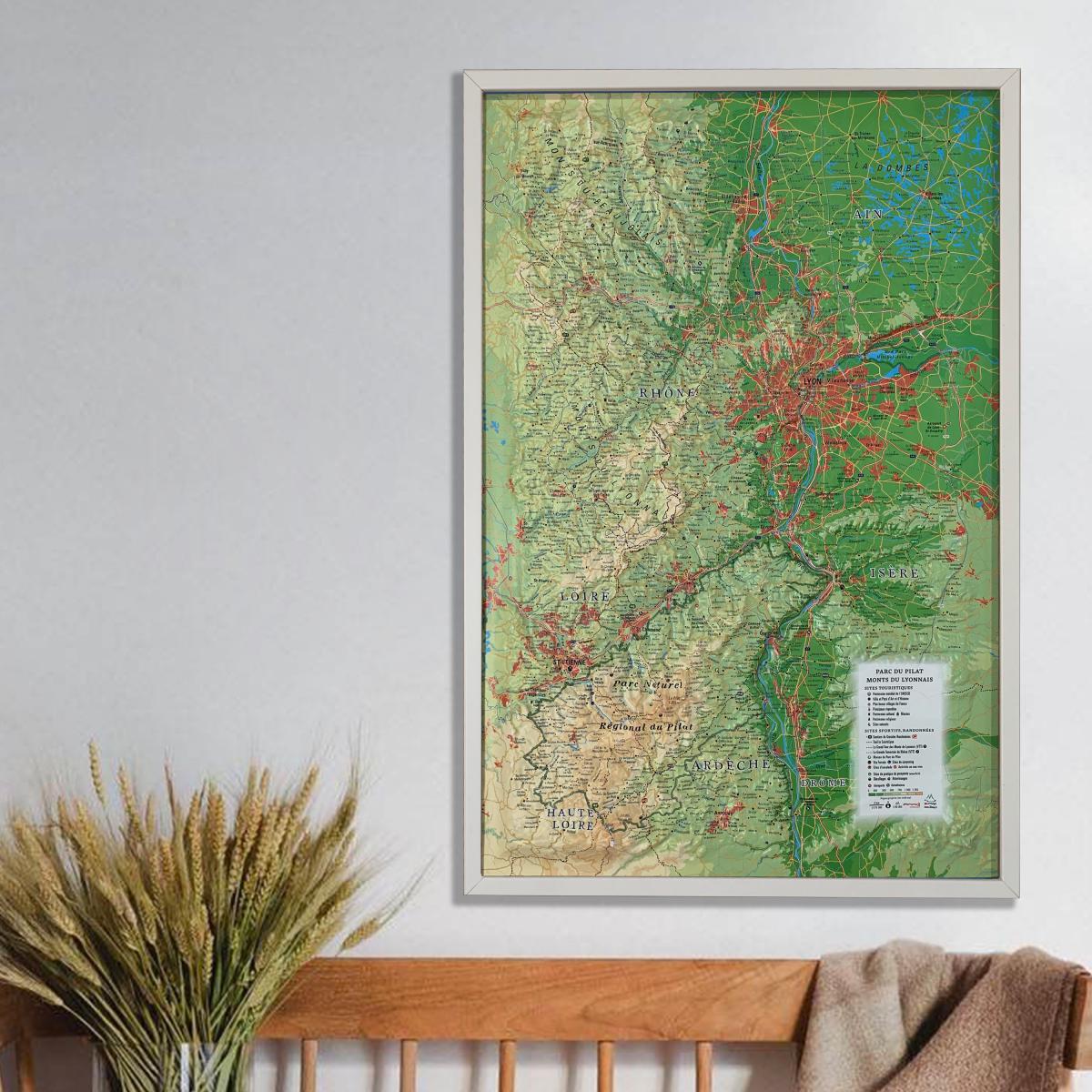 Carte murale en relief - Parc du Pilat & Monts du Lyonnais - 41 cm x 61 cm | 3D Map carte en relief 3D Map