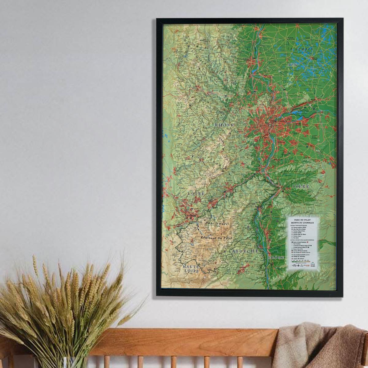 Carte murale en relief - Parc du Pilat & Monts du Lyonnais - 41 cm x 61 cm | 3D Map carte en relief 3D Map