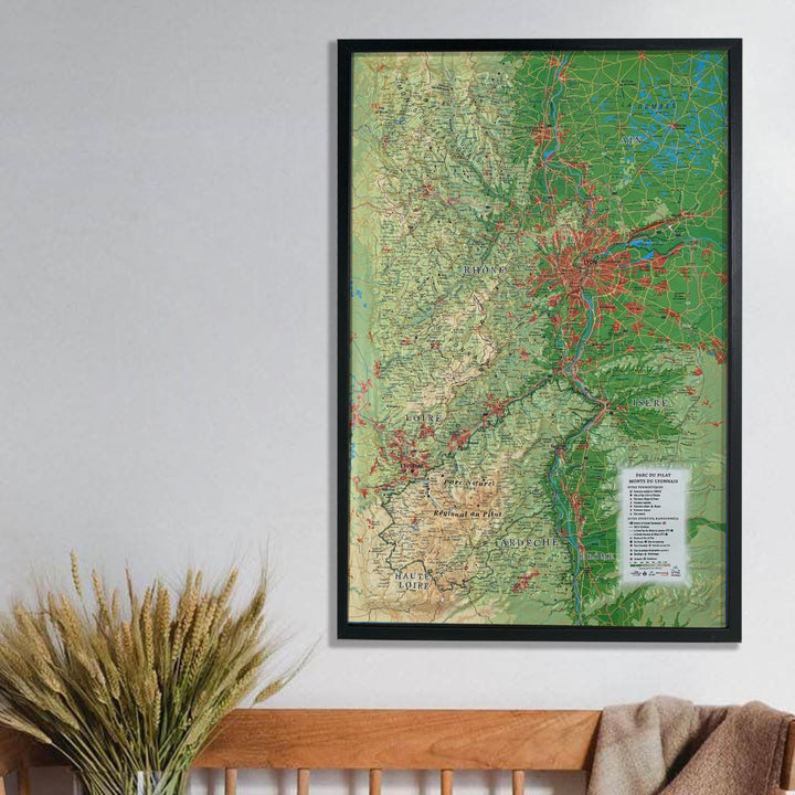 Carte murale en relief - Parc du Pilat & Monts du Lyonnais - 41 cm x 61 cm | 3D Map carte relief 3D Map 
