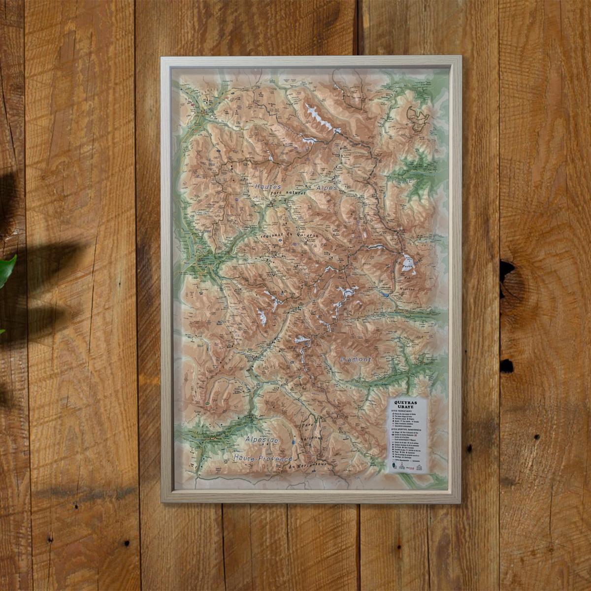 Carte murale en relief - Parc Naturel Régional du Queyras-Ubaye - 41 cm x 61 cm | 3D Map carte en relief 3D Map
