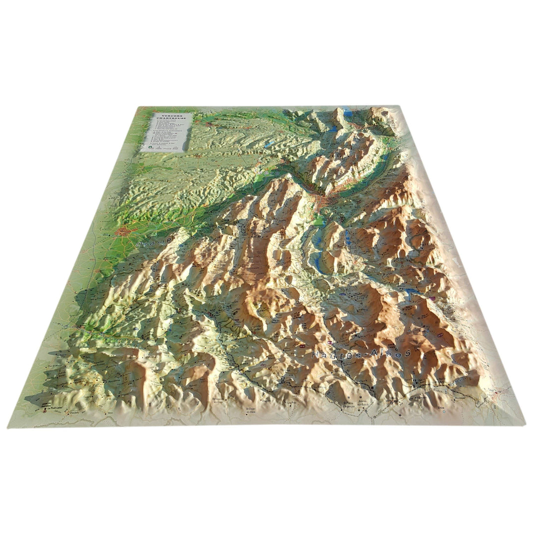 Carte murale en relief - Parc naturels régionaux du Vercors et de la Charteuse - 41 cm x 61 cm | 3D Map carte relief 3D Map 