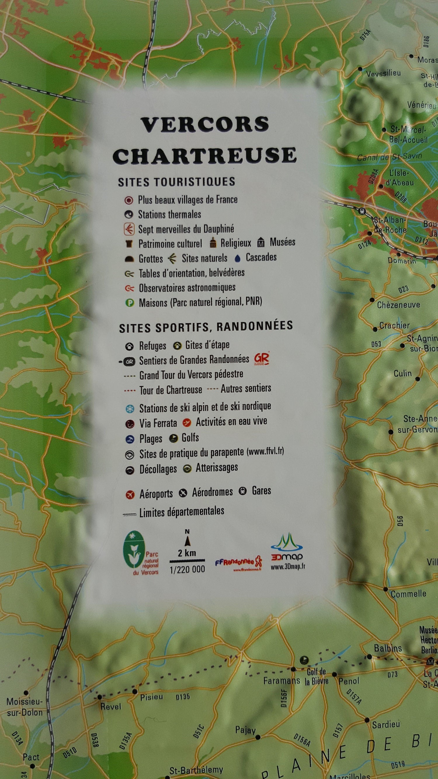 Carte murale en relief - Parc naturels régionaux du Vercors et de la Chartreuse - 41 cm x 61 cm | 3D Map carte en relief 3D Map