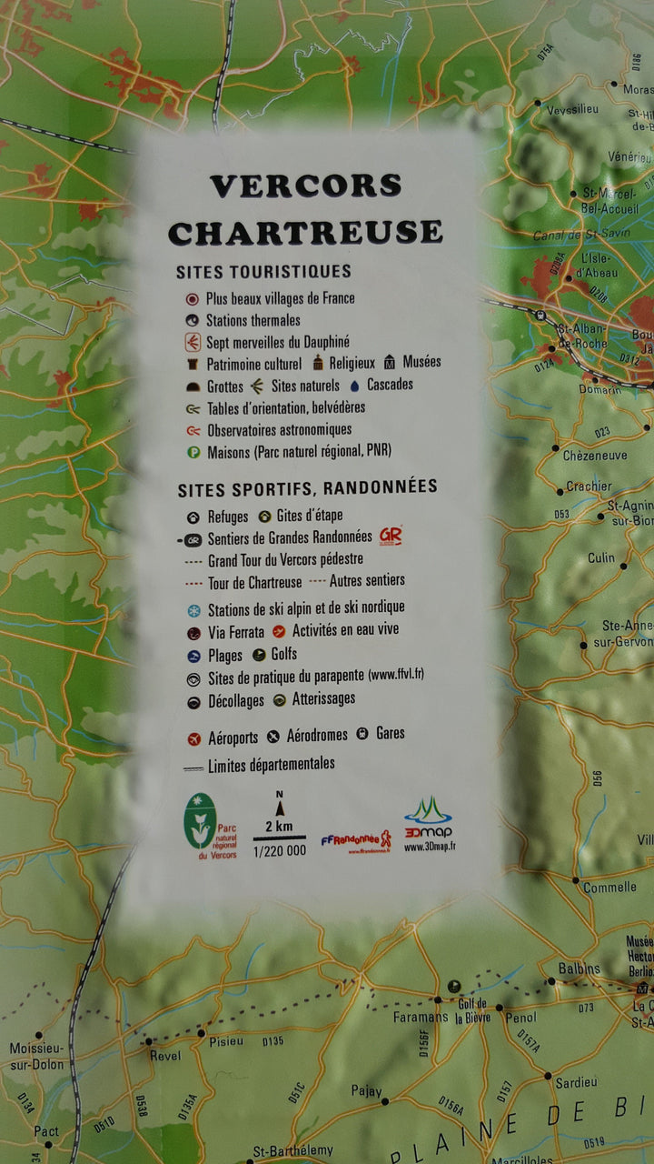 Carte murale en relief - Parc naturels régionaux du Vercors et de la Charteuse - 41 cm x 61 cm | 3D Map carte relief 3D Map 