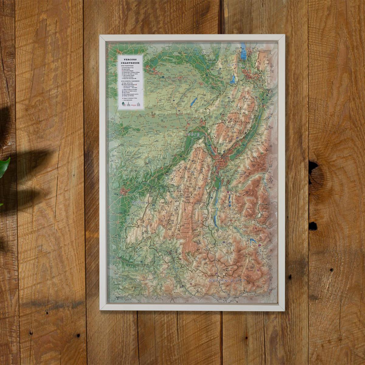 Carte murale en relief - Parc naturels régionaux du Vercors et de la Chartreuse - 41 cm x 61 cm | 3D Map carte en relief 3D Map