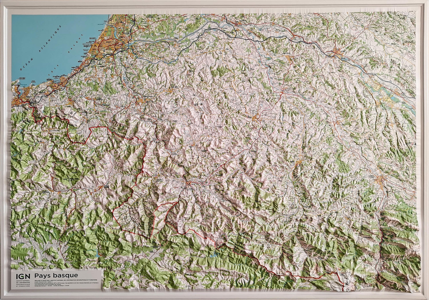 Carte murale en relief - Pays Basque - 113 x 80 cm | IGN carte en relief IGN