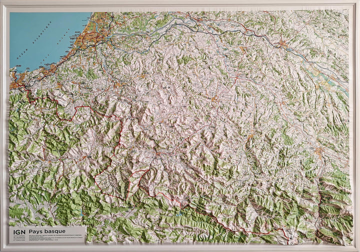 Carte murale en relief - Pays Basque - 113 x 80 cm | IGN carte relief grande dimension IGN 