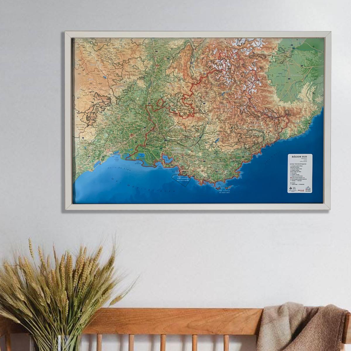 Carte murale en relief - Provence-Alpes-Côte d'Azur (PACA) - 61 cm x 41 cm | 3D Map carte en relief 3D Map