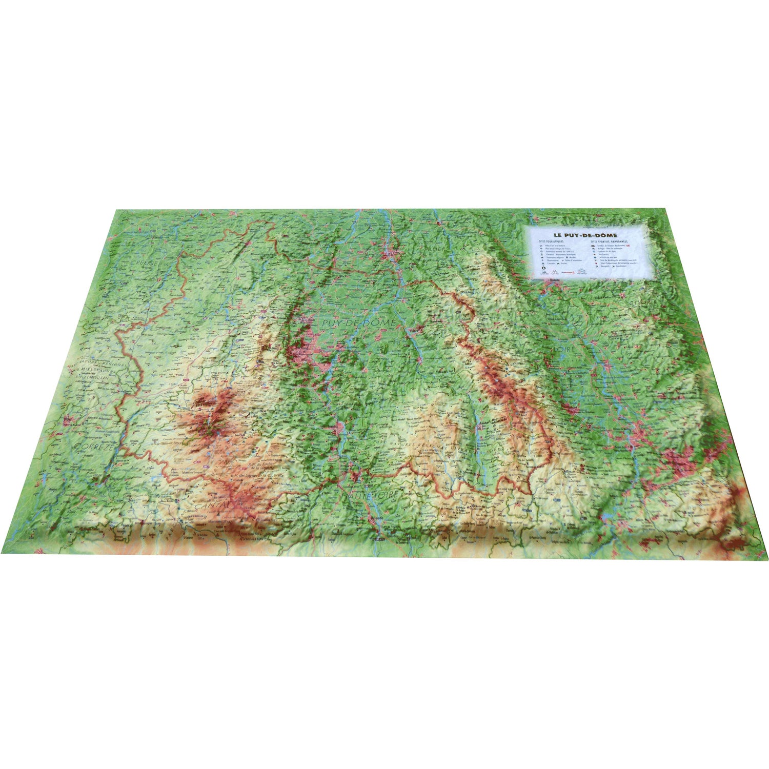 Carte murale en relief - Puy de Dôme - 61 cm x 41 cm | 3D Map carte en relief 3D Map