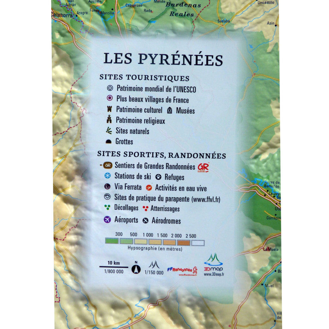 Carte murale en relief - Pyrénées - 61 cm x 41 cm | 3D Map carte relief 3D Map 