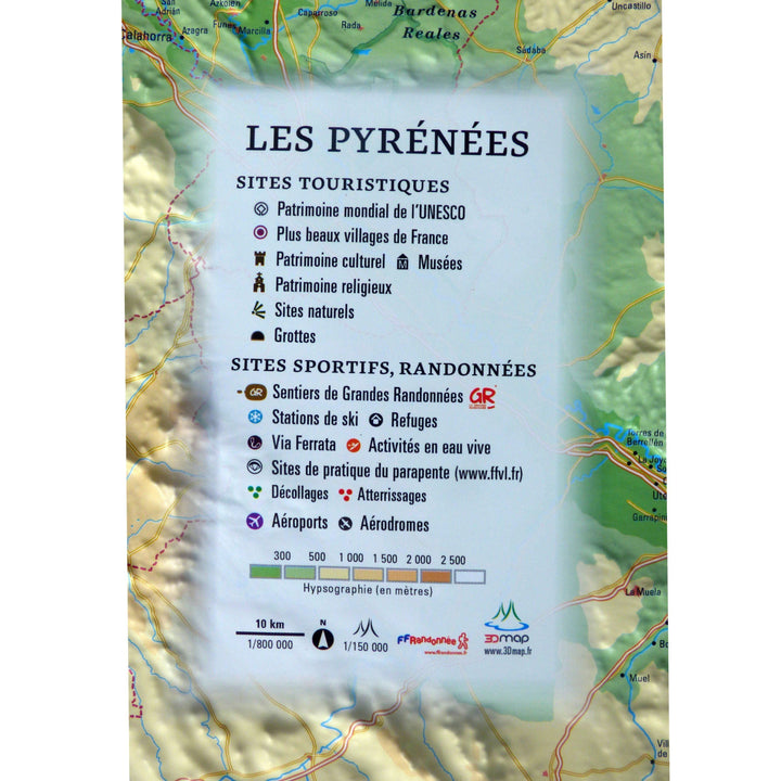 Carte murale en relief - Pyrénées - 61 cm x 41 cm | 3D Map carte relief 3D Map 