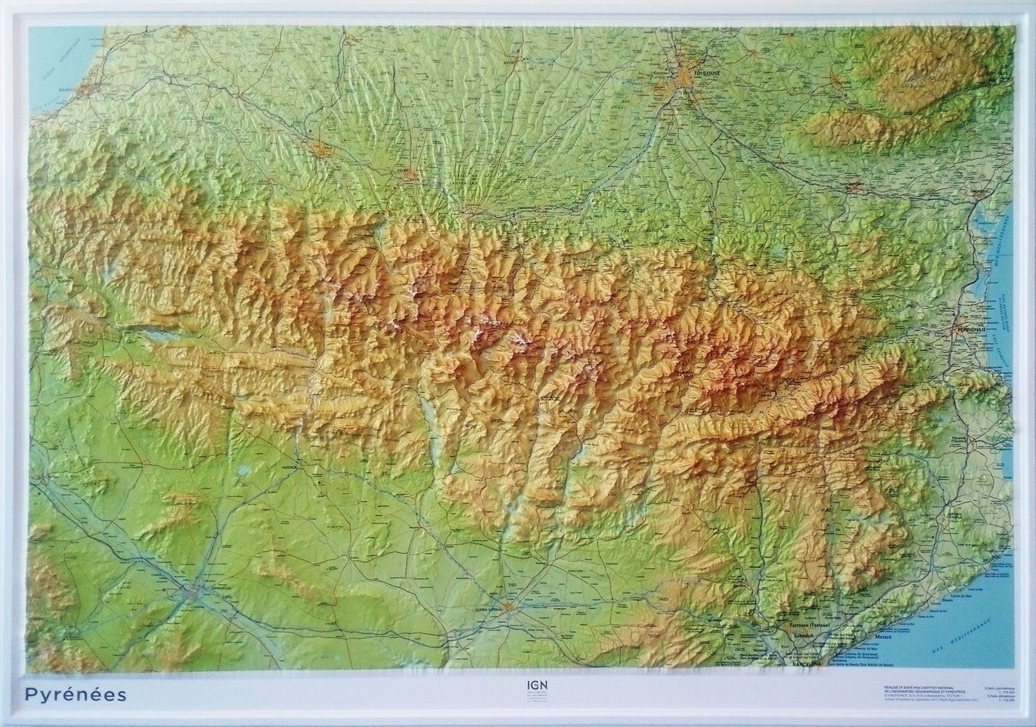 Carte murale en relief - Pyrénées - 113 x 80 | IGN carte en relief IGN
