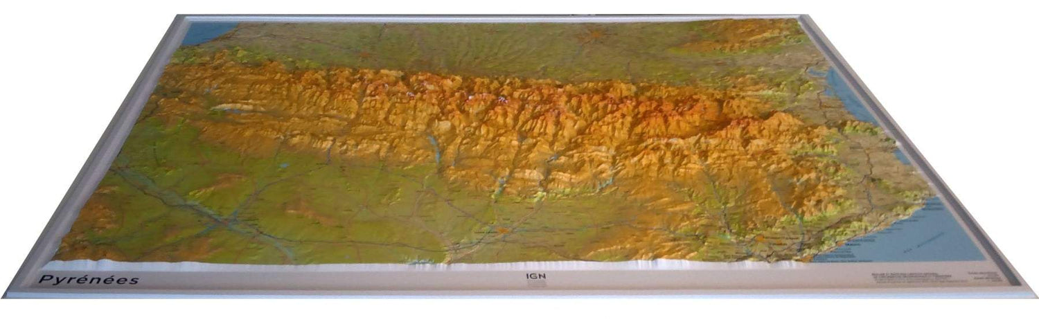 Carte murale en relief - Pyrénées - 113 x 80 | IGN carte en relief IGN