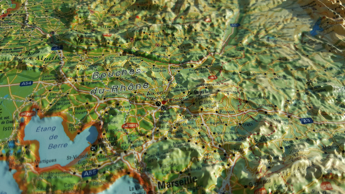 Carte en relief de la Provence-Alpes-Côte d'Azur (PACA) - 61 cm x 41 cm ...