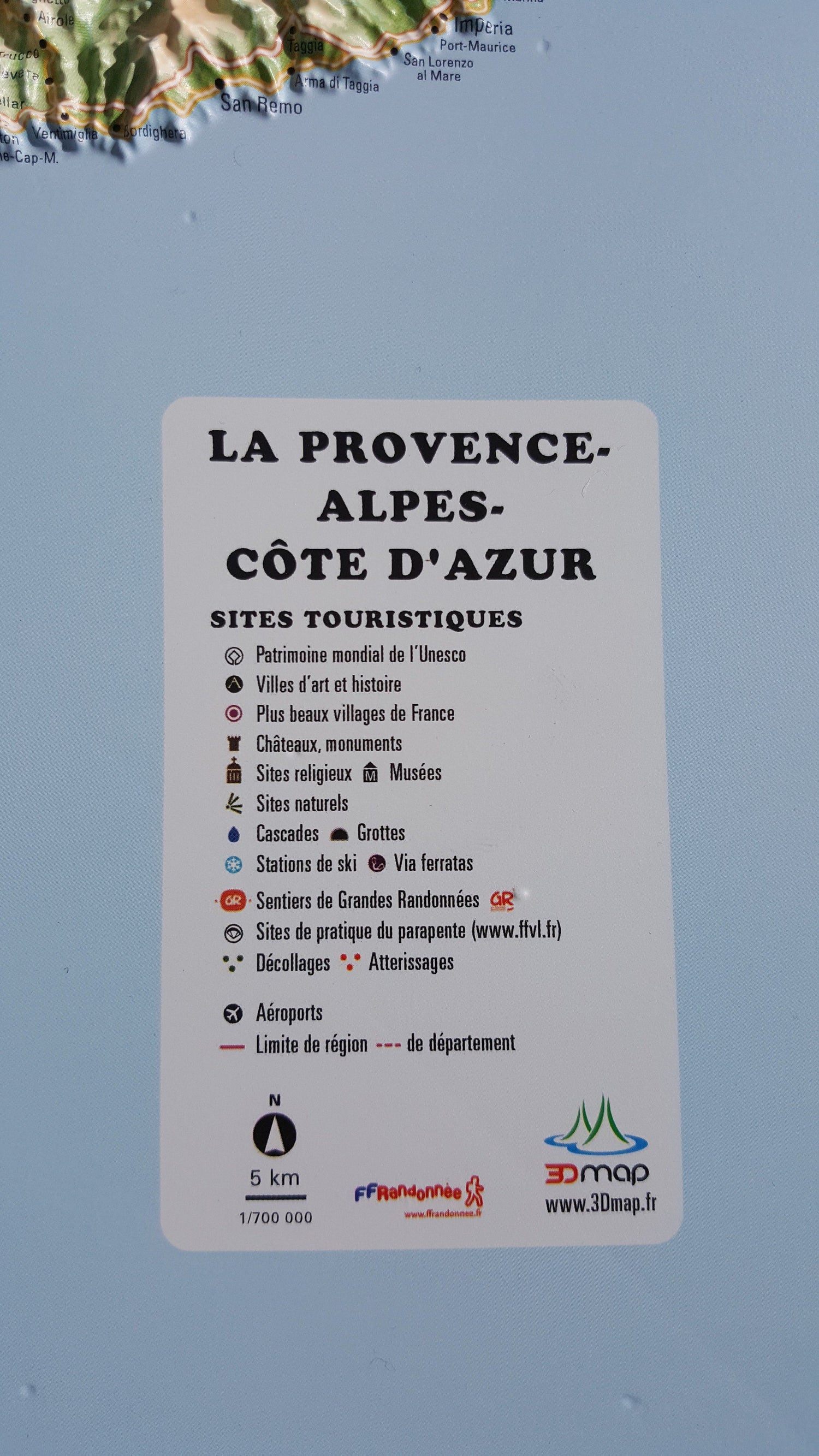 Carte murale en relief - Provence-Alpes-Côte d'Azur (PACA) - 61 cm x 41 cm | 3D Map carte en relief 3D Map