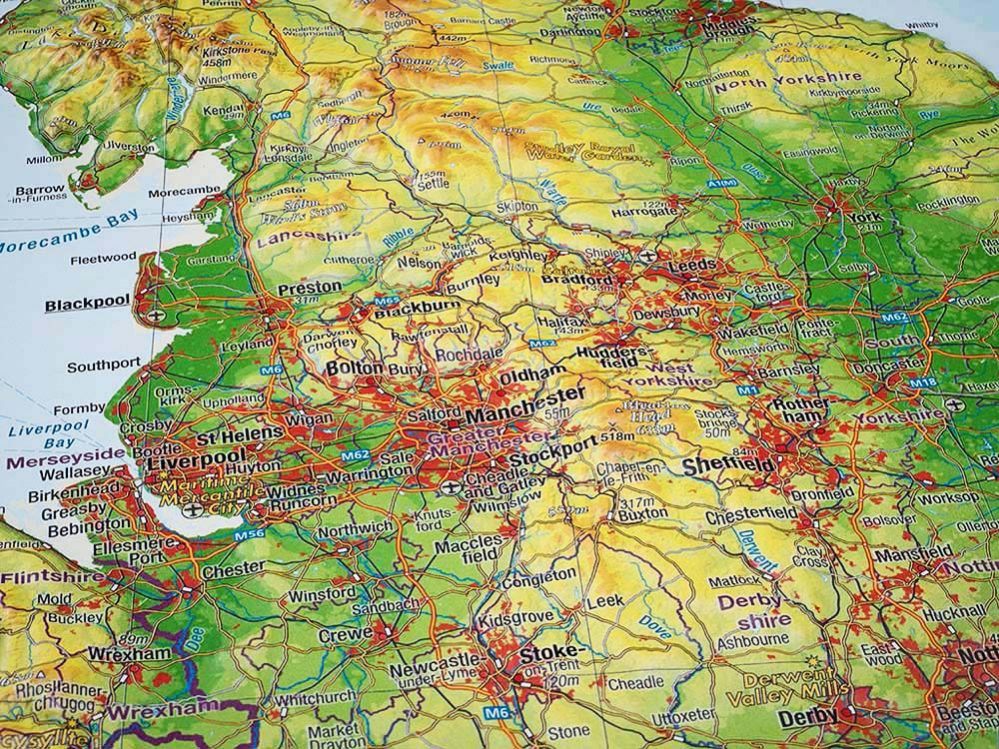 Carte murale en relief - Royaume Uni (en anglais) - 77 x 57 cm | Georelief carte en relief Georelief