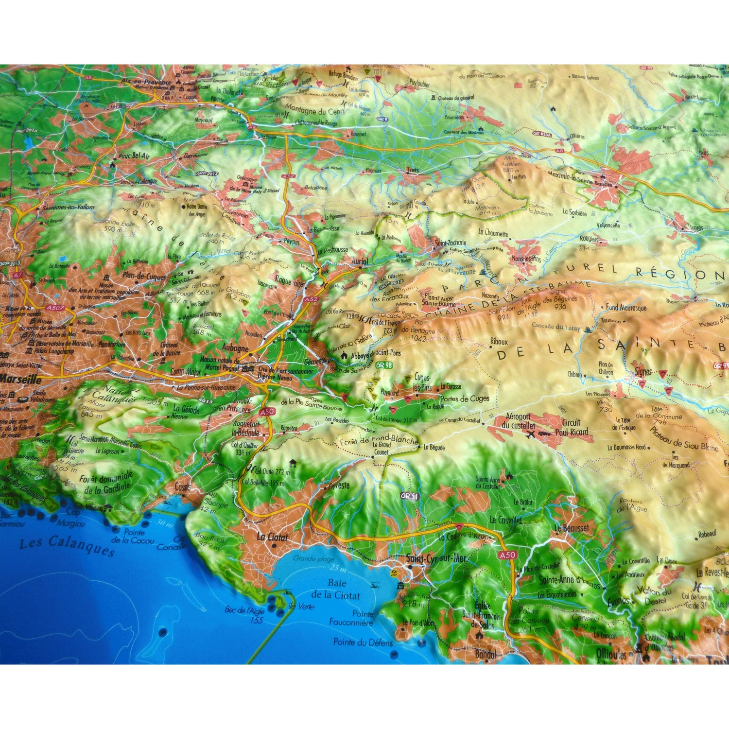 Carte murale en relief - Sainte Victoire & Sainte-Baume - 61 cm x 41 cm | 3D Map carte en relief 3D Map