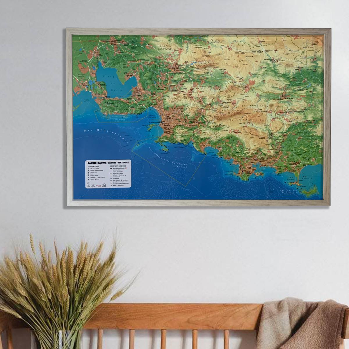 Carte murale en relief - Sainte Victoire & Sainte-Baume - 61 cm x 41 cm | 3D Map carte en relief 3D Map