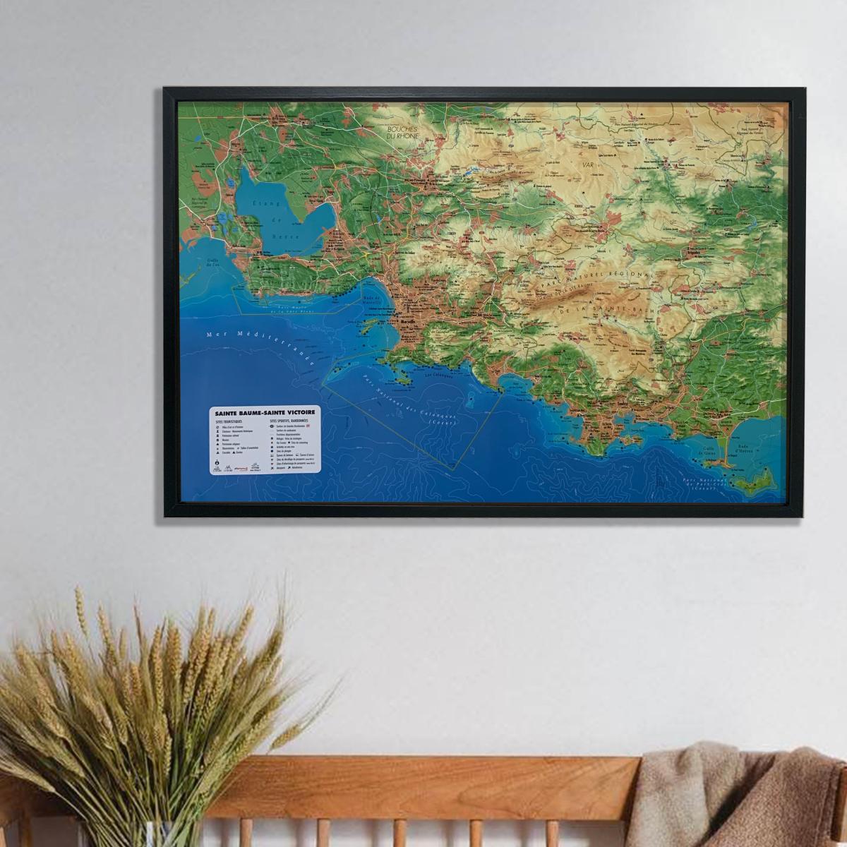 Carte murale en relief - Sainte Victoire & Sainte-Baume - 61 cm x 41 cm | 3D Map carte en relief 3D Map