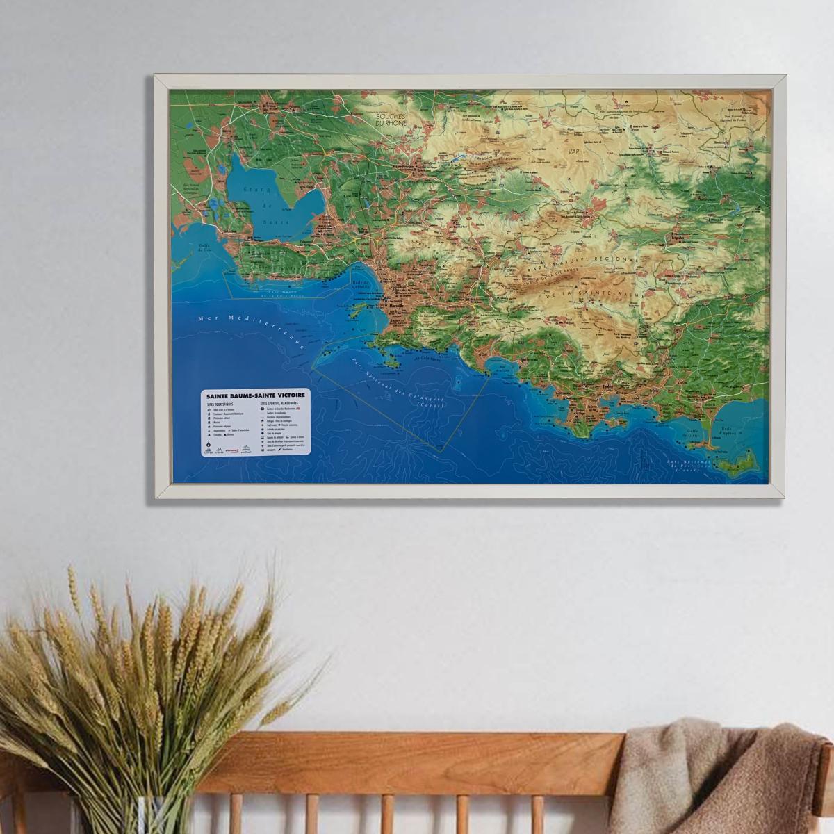 Carte murale en relief - Sainte Victoire & Sainte-Baume - 61 cm x 41 cm | 3D Map carte en relief 3D Map