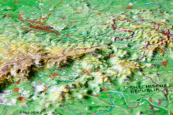 Carte murale en relief - Saxe (en anglais) - 77 x 57 cm | Georelief carte relief Georelief 